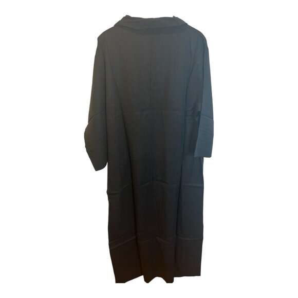 Terea By Andrea Pitter Black 100% Tencel Shirt Dress XXL MIDI 3/4 Sleeves Pocket - Picture 3 of 11